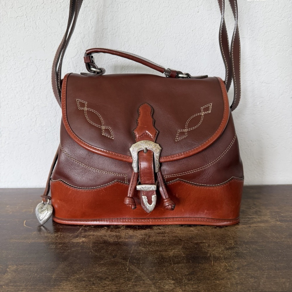 Vintage 90s Brighton "Out West" Leather Convertible Crossbody Saddle Bag